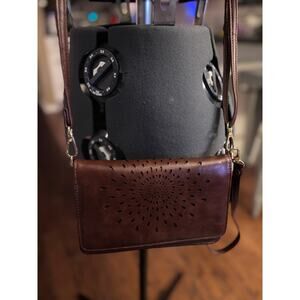 Forever Young Brown Laser Cut Crossbody Purse – Boho Vegan Leather Bag